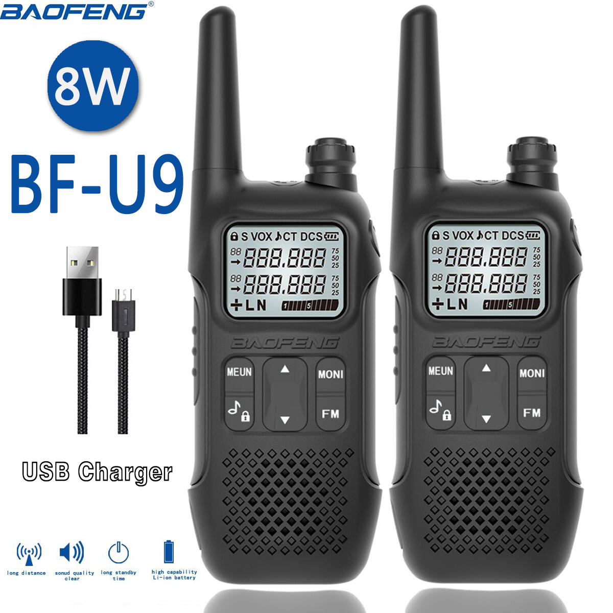 

2PCS BAOFENG BF-U9 8W Portable Mini Walkie Talkie Handheld Hotel Civilian Radio Comunicacion Ham HF Transceiver US Plug