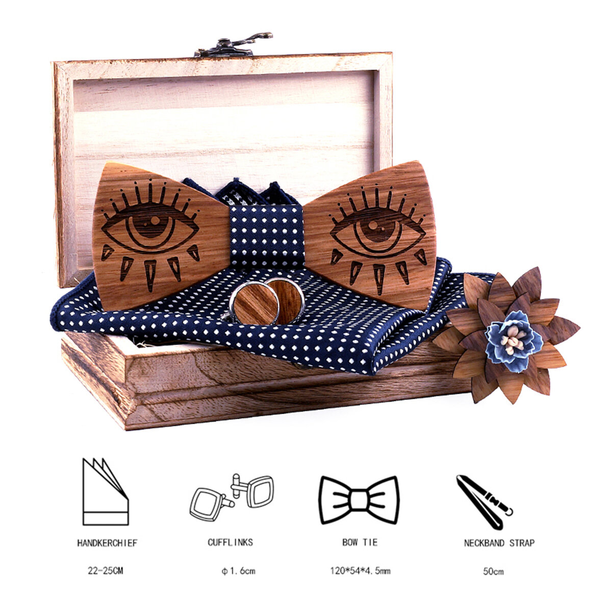 3D houten stropdas vierkante zakdoek manchetknopen houten strikje bruiloft diner handgemaakte houten
