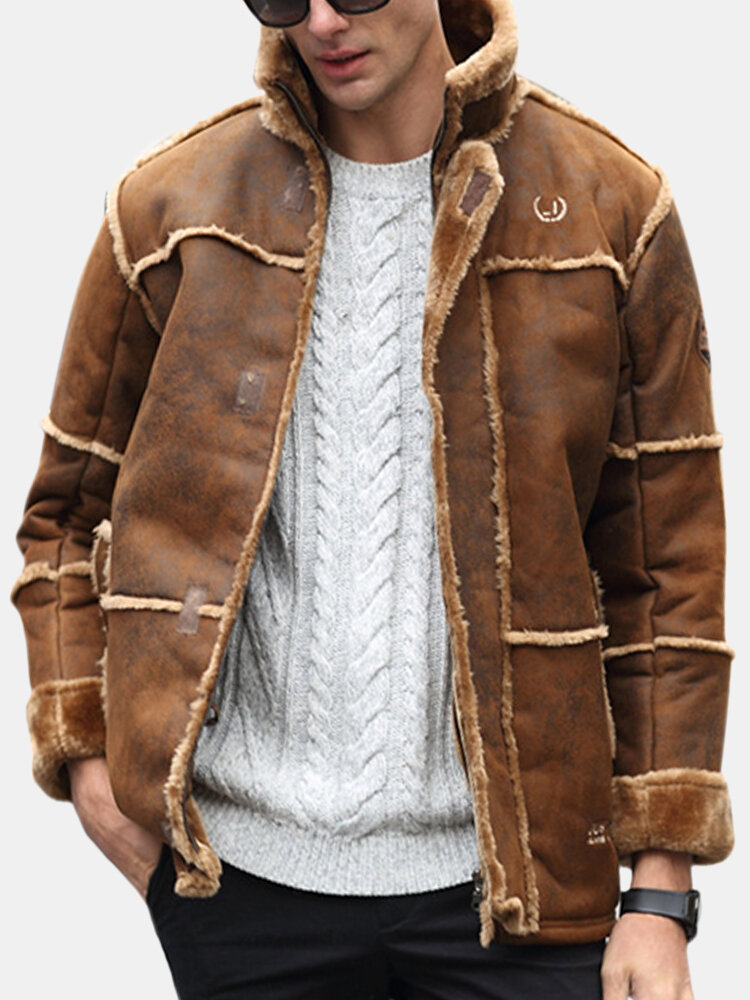 Casual vintage thicken fleece boomber sherpa chamois leather shearling ...