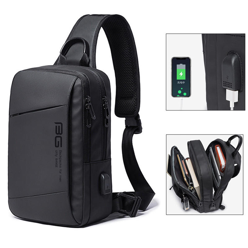 BANGE BG-22002 USB válltáska 9,7 hüvelykes laptop táska Crossbody táska férfi kemping utazótáska