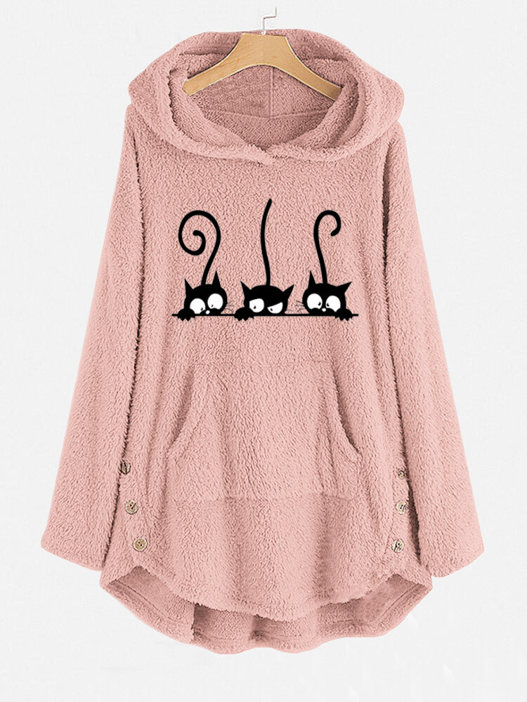 Cat Cartoon Print Casual Sweatshirts met lange mouwen