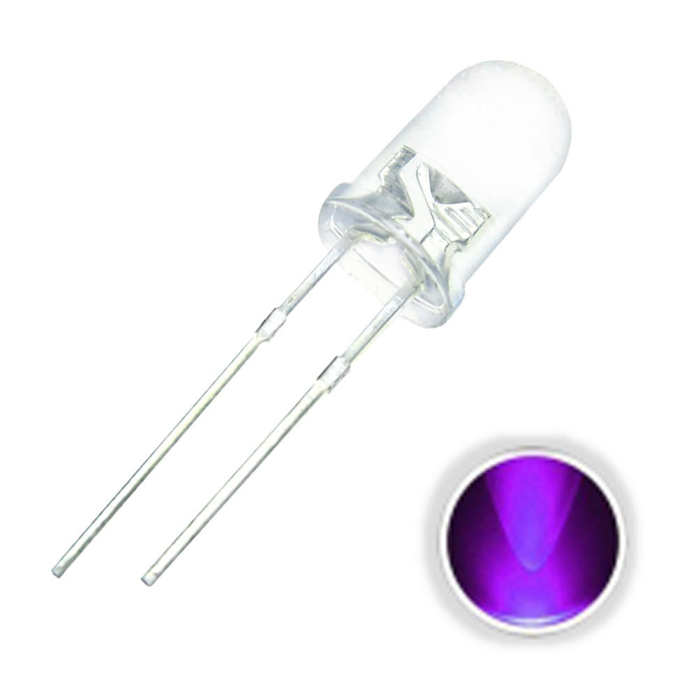 100PCS 5MM 20mA Transparent Round Ultraviolet 395nm 400nm UV?Purple 2Pin LED Diode DIY Light