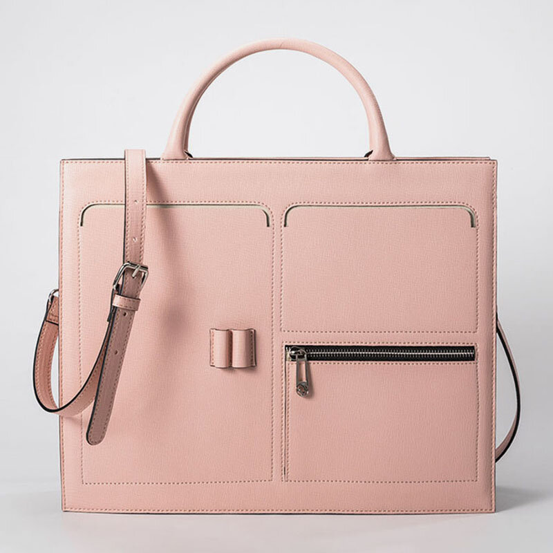 Women Multifunction Handbag Solid 13.3 Inch Laptop Briefcase Crossbody Bag