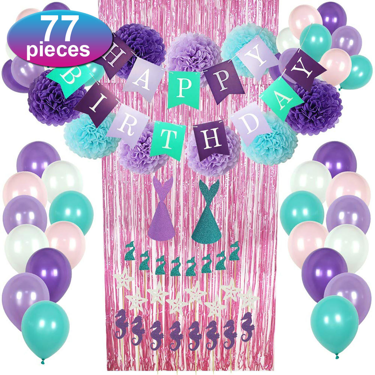 Image of 77pcs Mermaid Party Supplies Party Dekorationen fr Mdchen Geburtstagsfeier Baby Shower Dekoration