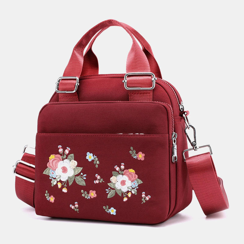 Women Light Weight Waterproof Flower Embroidered Crossbody Bag Shoulder Bag