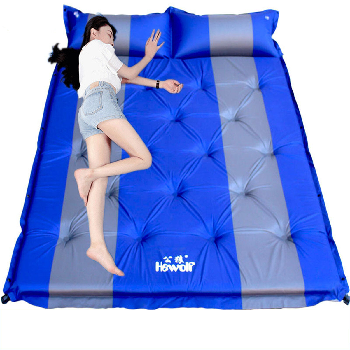 Automatische aufblasbare Luftmatratzen für 2 Personen, ideal für Camping, Wandern und Schlafen im Zelt.