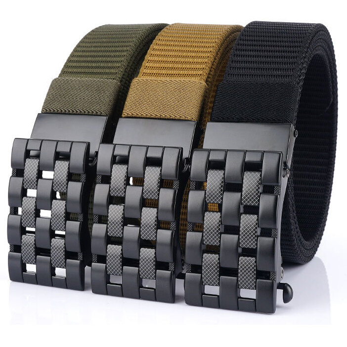 

TUSHI 125cm Men Fashion Nylon Automatic Buckle Waist Belts Quick Unlock Tactical Belt With Metal Tank Texture Buckle Lon