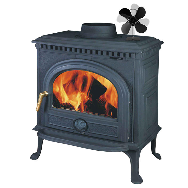 黒い暖炉4ブレード4熱駆動ストーブファンkominログ木材バーナーエコフレンドリーな静かなファンホーム効率的な熱分布