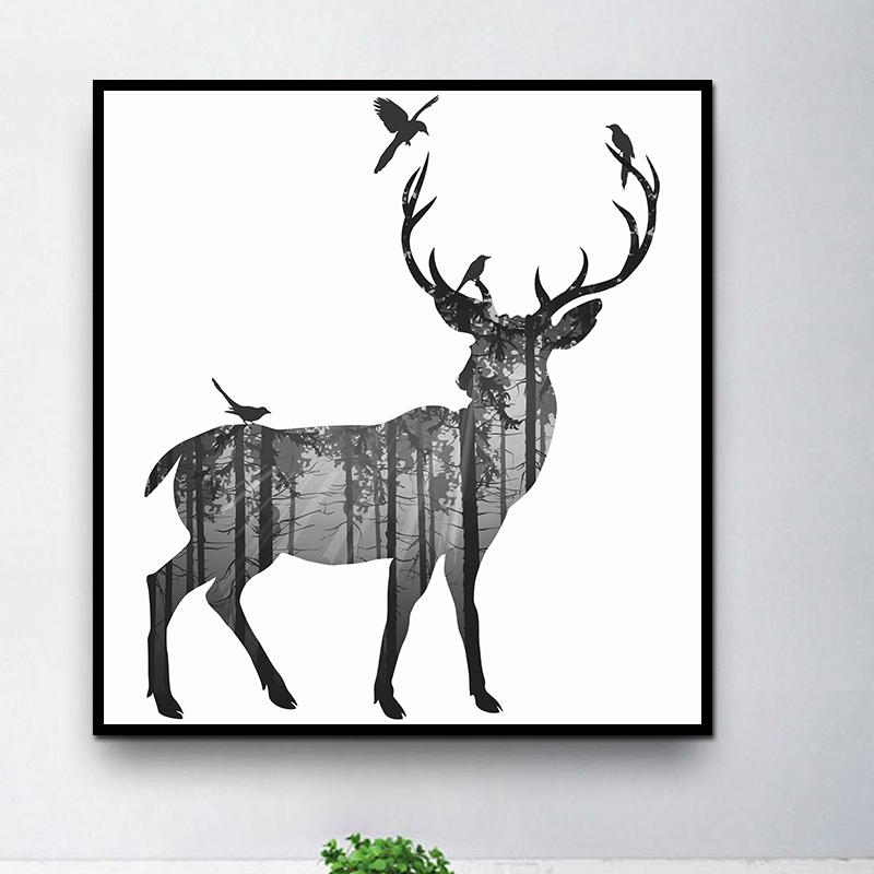 

Miico Hand Painted Oil Paintings Simple Style-C Side Face Deer Wall Art For Home Decoration Paintings
