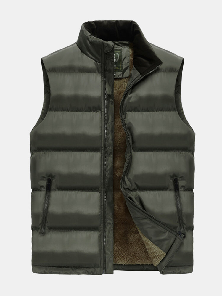 

Mens Casual Thick Warm Fleece Stand Collar Solid Color Outdoor Vest