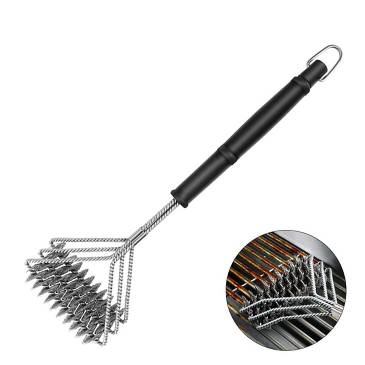 3 Wires Grill Cleaning Brushes Camping BBQ Cleaner Notched Scraper Brass Bristles