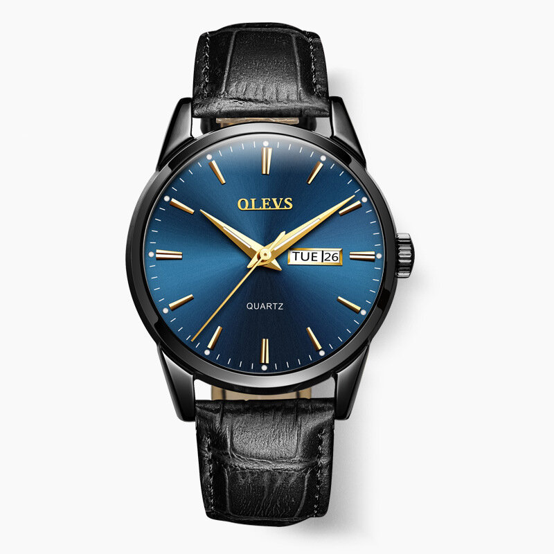 OLEVS 6898 Fashion Men Watch Date Week Display Leather Strap Casual Quartz Watch