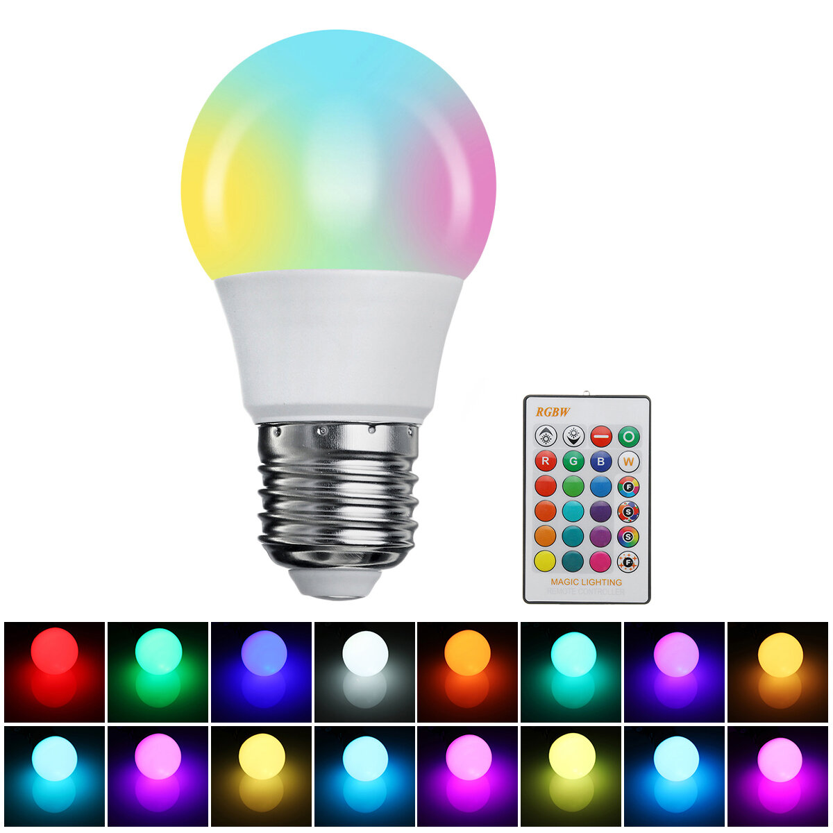 Dimbare 3W 5W 10W 15W RGBW 16 kleuren E27 LED-lamp Binnenlamp met 24-sleutel afstandsbediening 85-26