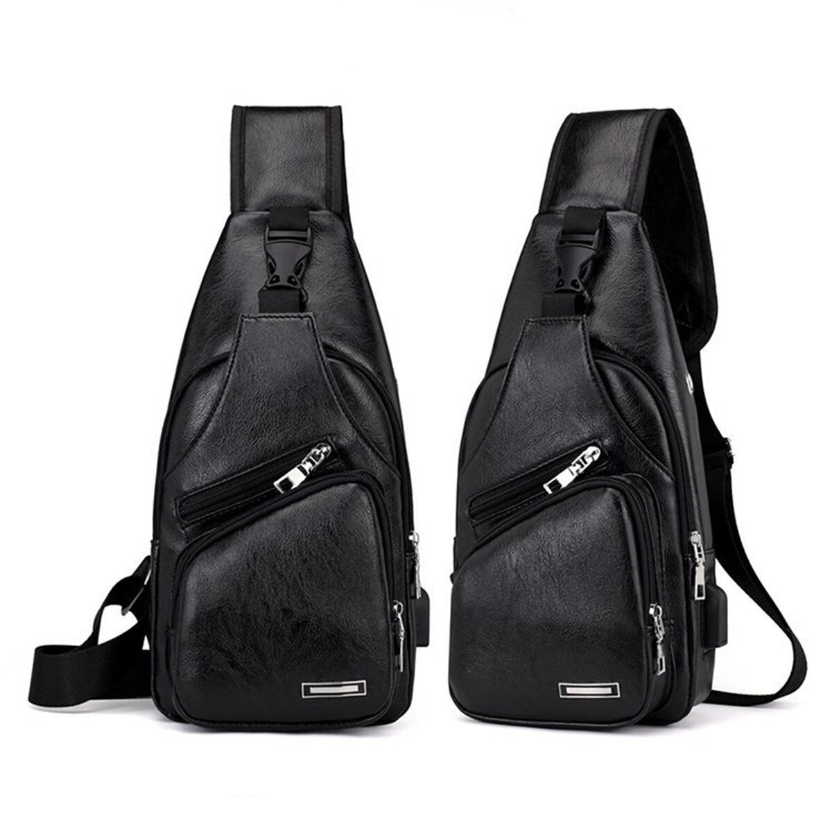 Casual Outdoor Travel USB Charging Port Sling Bag Δερμάτινη τσάντα στο στήθος Crossbody Bag