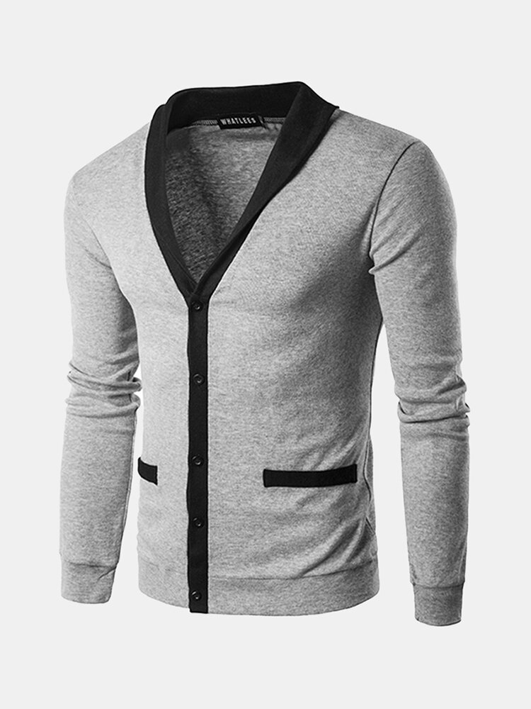 Image of Classic Brief Fashion Neckline Sweatershirt Herren Single-breasted Hit Farbe Strickjacke