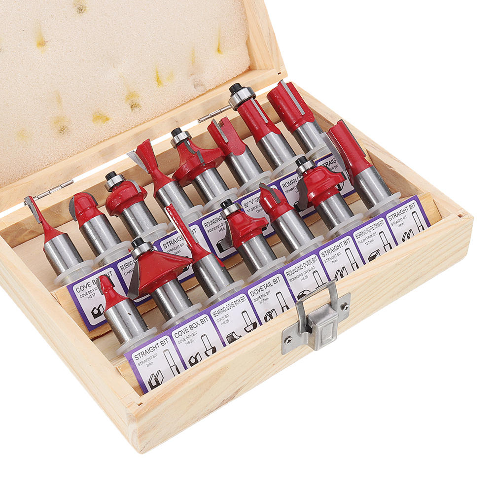 Drillpro 15pcs 1/2 Inch Shank Tungsten Carbide Router Bit Set With Wooden Case Woodworking Cutter
