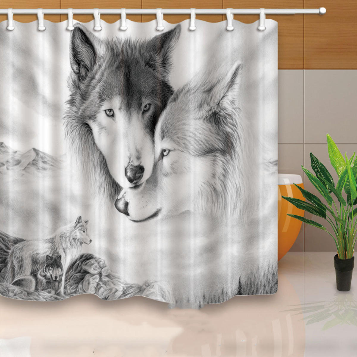 Aangepaste Wolf douchegordijn Art Print patroon douchegordijn badkamer decoratie gordijn