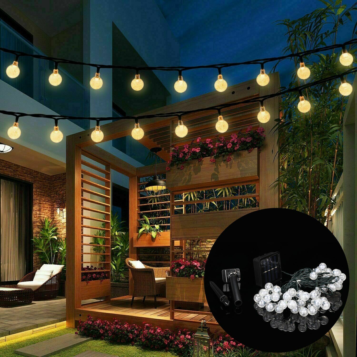 9.5M 50 LED Solar Fairy Bulb String Light 8 Modes Outdoor Indoor Garden Wedding Holiday Lamp Christmas Tree Decorations