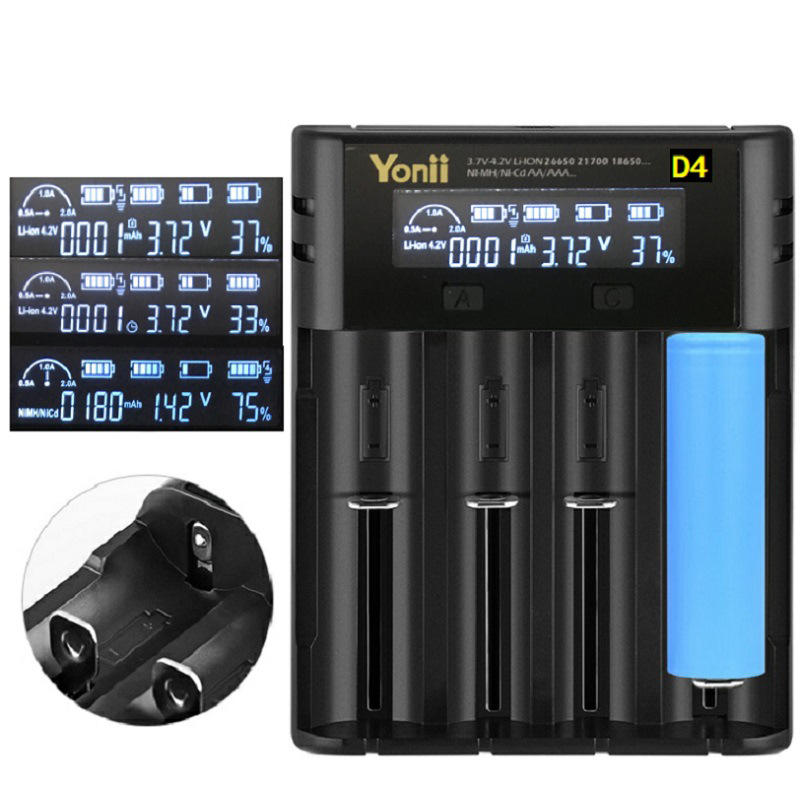 

Yonii D4 Four Slot USB Rechargeable Lithium Battery Charger Multi-functional Intelligent Charger for 18650/26650/21700/A