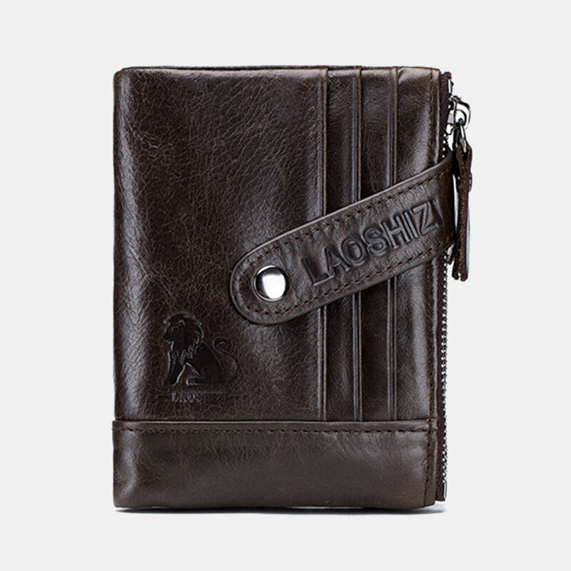 

Men Genuine Leather Retro Vintage Card Holder Zipper Coin Bag Wallet