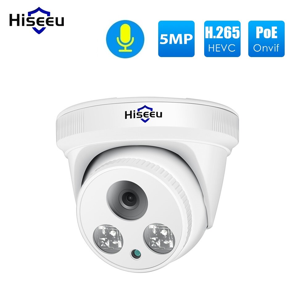 Hiseeu HC615-P-3.6 5MP 1920P POE IP Camera H.265 Audio Dome Camera ONVIF M otion Detection For PoE NVR App View