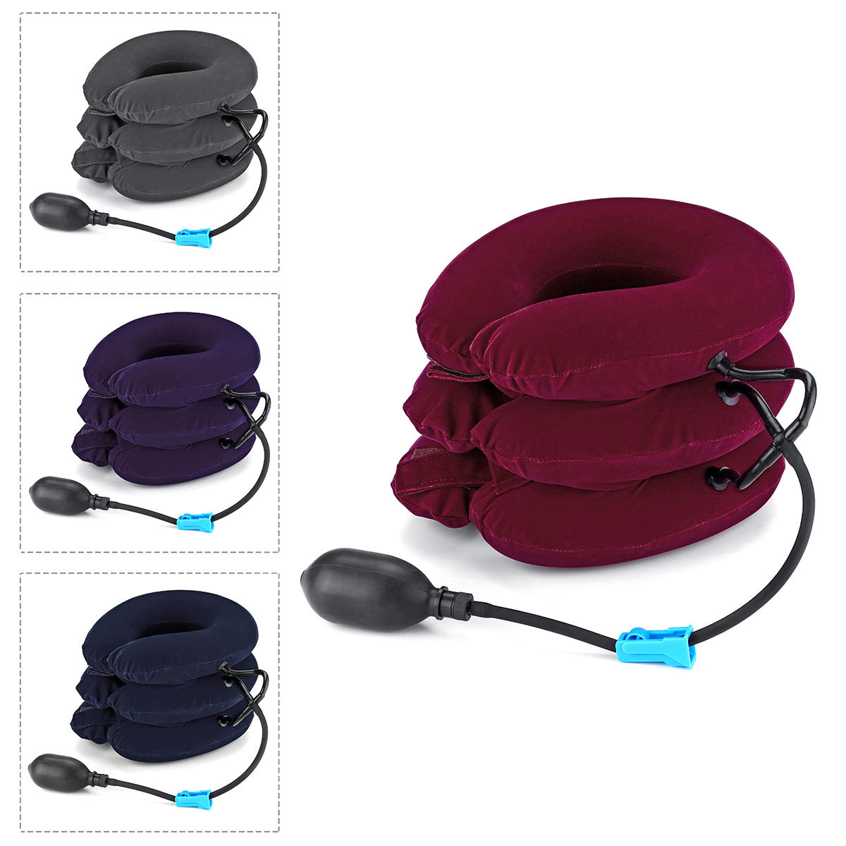

Triple Tier Air Traction Pillow Neck Brace Support Cervical Collar Therapy Massager Device Portable for Home Office Trav