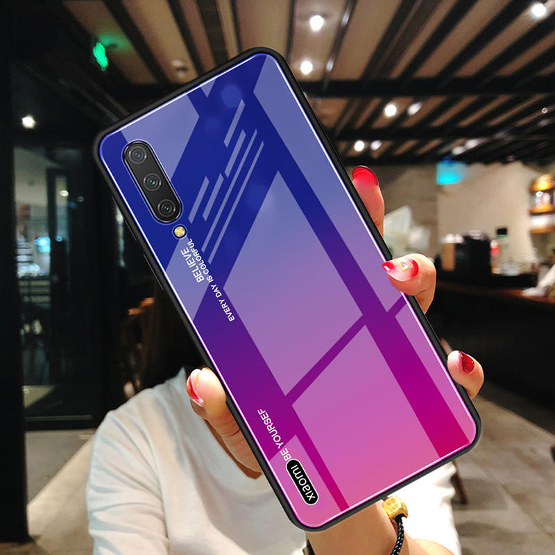 

For Xiaomi Mi 9 Lite Case / Xiaomi CC9 Case Bakeey Gradient Color Tempered Glass + Soft TPU Back Cover Protective Case N