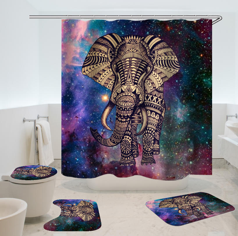 Bubble Elephant Shower Curtain Bath Mat Toilet Cover Rug Bathroom Decor Set