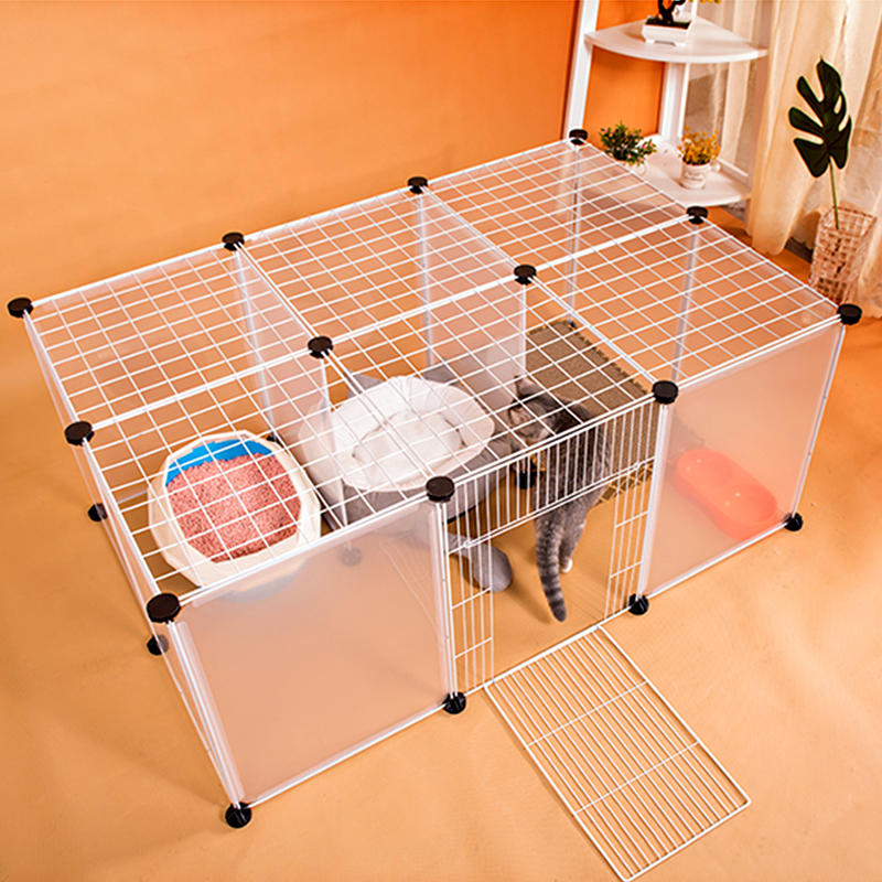 DIY Grote Kattenvilla Huisdier Bed Pet Kooi Wit Draadhek Hondenren Anti-slip Kattenhek Plastic Huis Houten Hamer