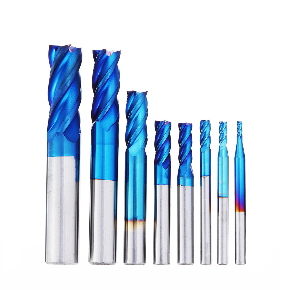 Drillpro 8Pcs Blue Naco 2-12mm 4 Flutes Carbide End Mill Set HRC50 Tungsten Steel Milling Cutter Too