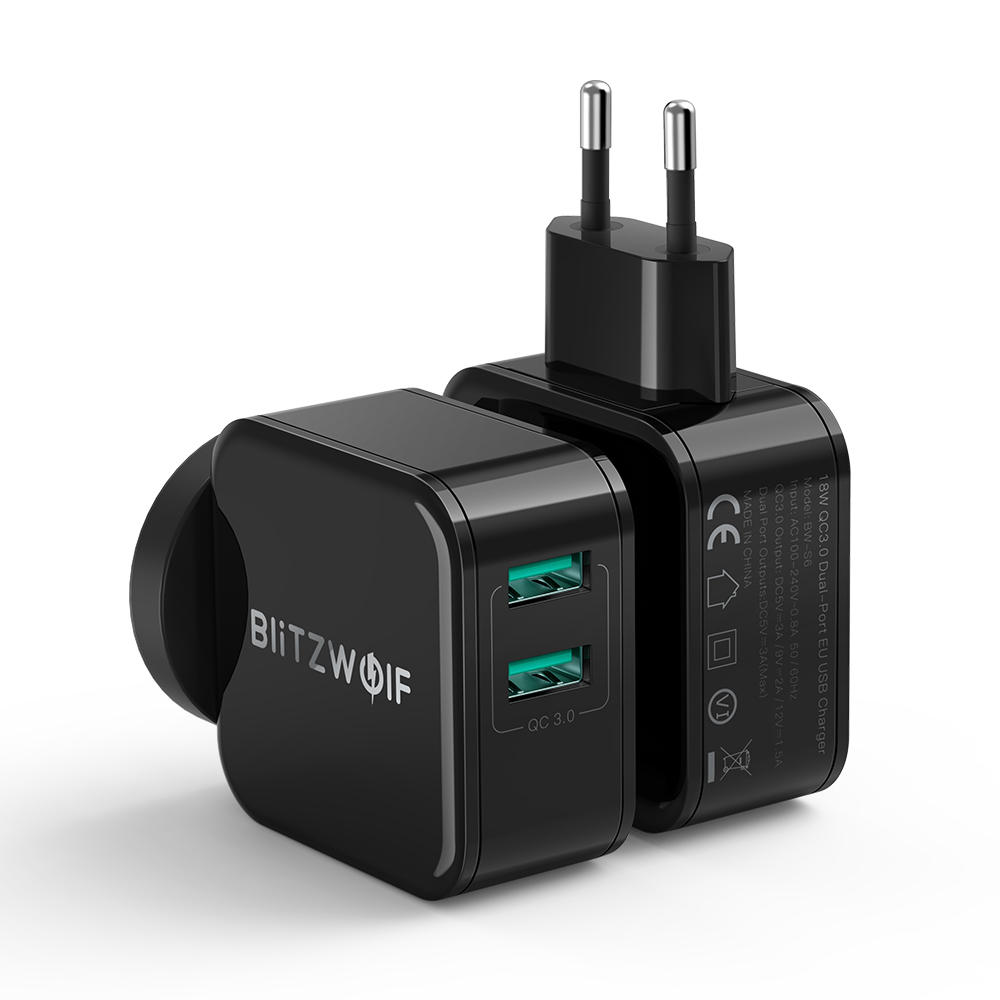 BlitzWolf® BW-S6 QC3.0+2.4A 30W Dual USB Charger EU Adapter for iphone 8 8 Plus iphone X Xiaomi