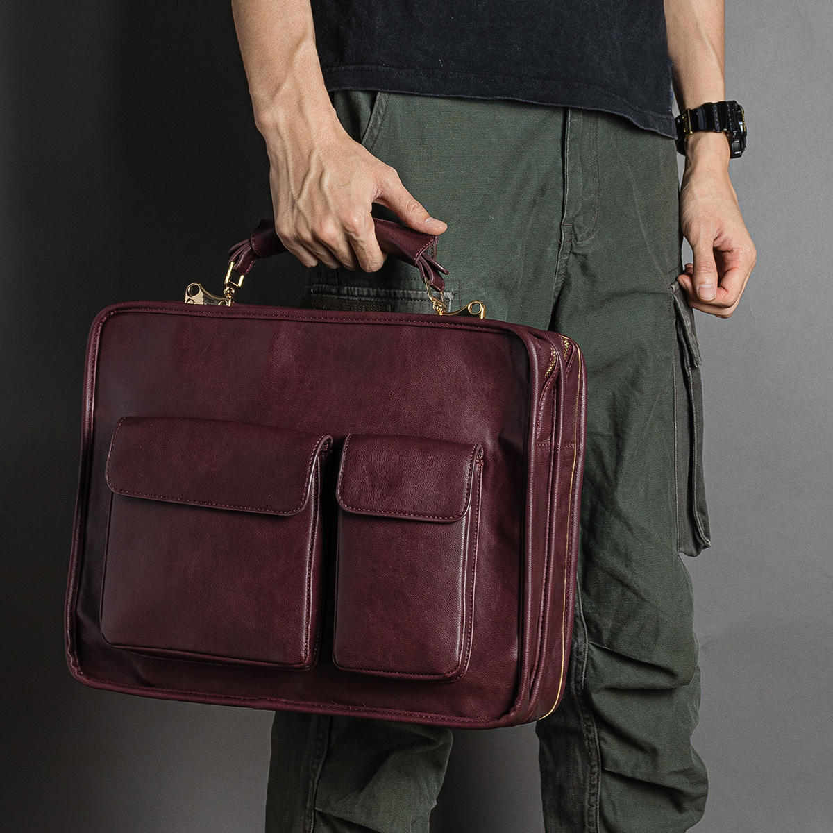 Men Vintage Faux Leather Luxurious Handbag Messenger Bag