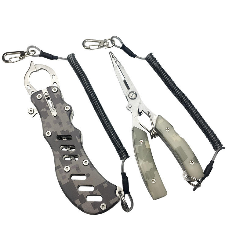 ZANLURE 2PCS Stainless Steel Camouflage Fish Pliers Set Fishing Gripper Set Outdoor Portable Fishing Tool