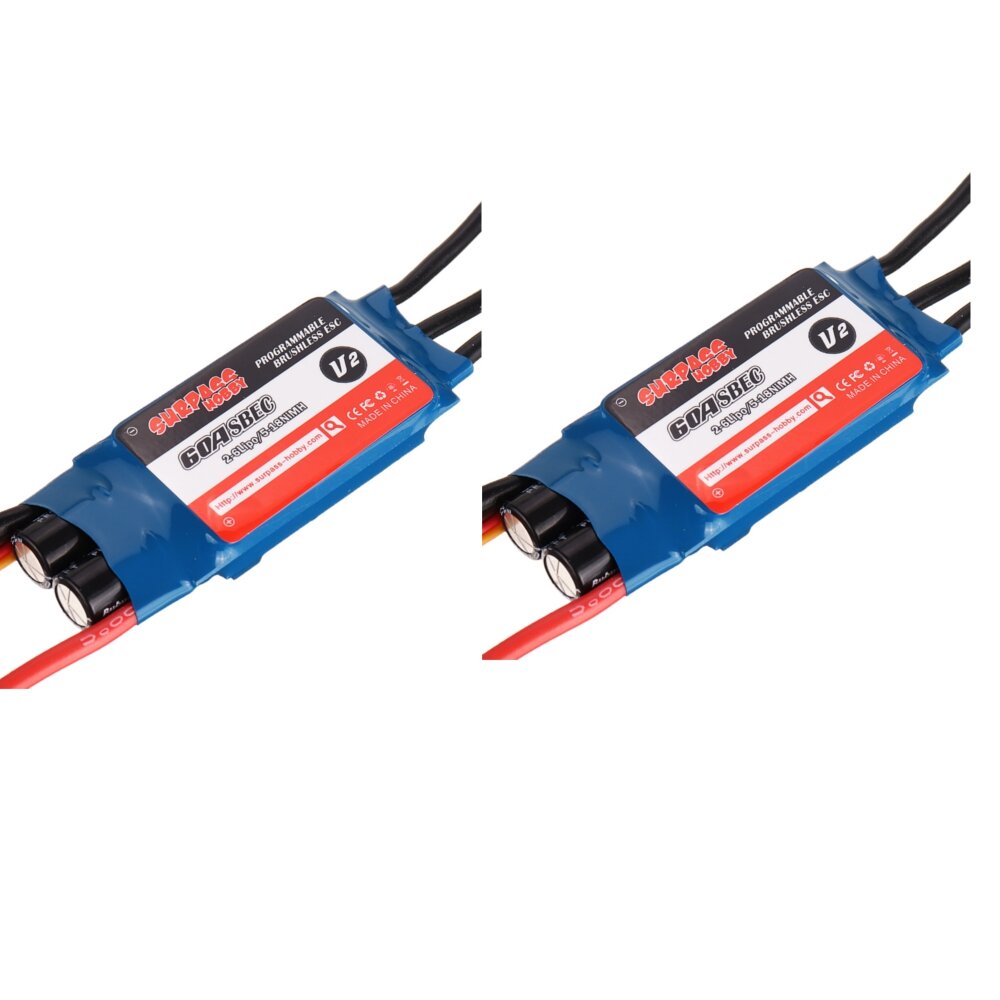 

2 PCS SURPASS Hobby V2 60A Brushless RC ESC 5.5V/5A BEC 2S-6S for RC Airplane Drone Fixed Wing Quadcopter