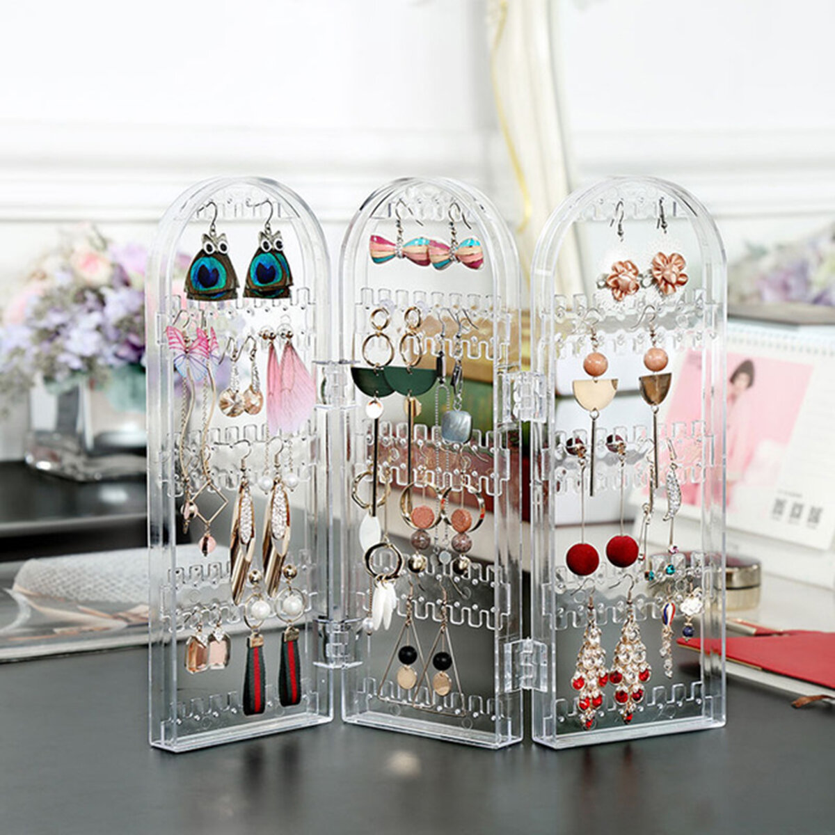Foldable Earrings Earrings Necklace Jewelry Display Stand Bracket Storage Box