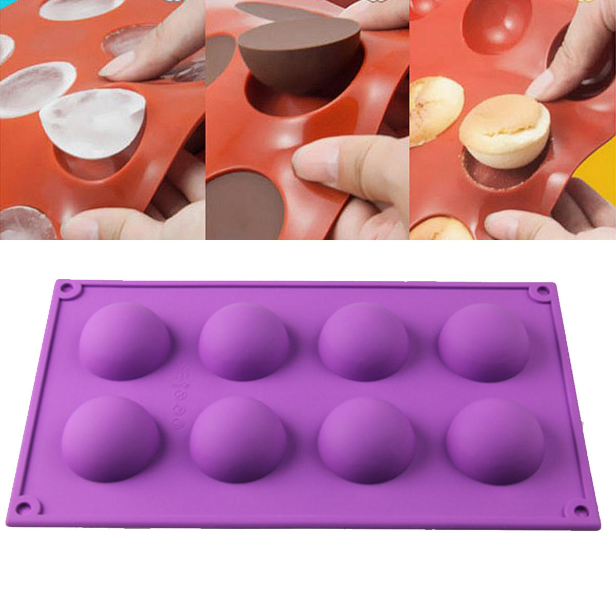 

8 Half Ball Sphere Silicone Mold Cake Chocolate Candy Soap Cookie Baking