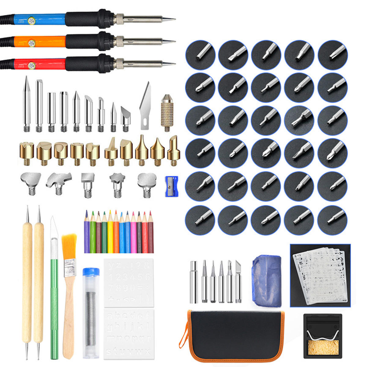 101 stks 60 w houtgestookte houtbewerking pen set elektrische soldeerbout brander gereedschap kit