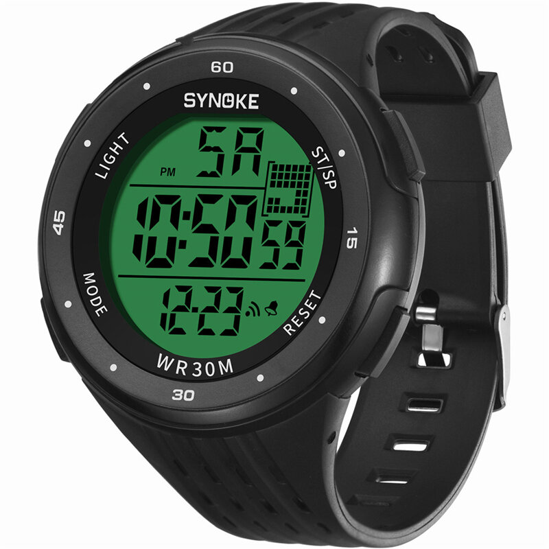 SYNOKE 9007 Sport Herrenuhr 3ATM Wasserdichtes Leuchtdisplay Elektronische Digitaluhr mit großem Zifferblatt