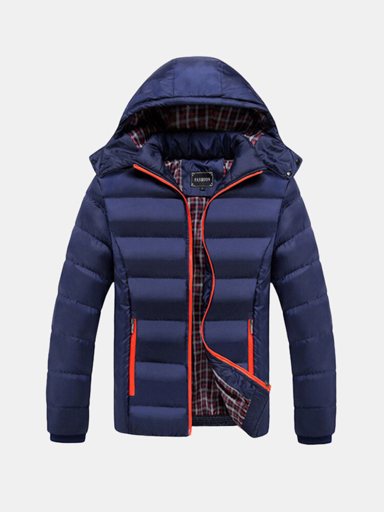 Image of Mnner Dicker Solide Farbe Winter Mit Kapuze Dehnbarer Mantel Schlanke Warme Jacke