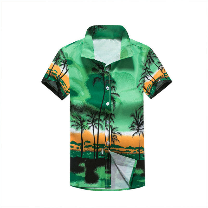 Mens Womens Hawaiian Beach Holiday Button Short Sleeve T-shirts Tops ...