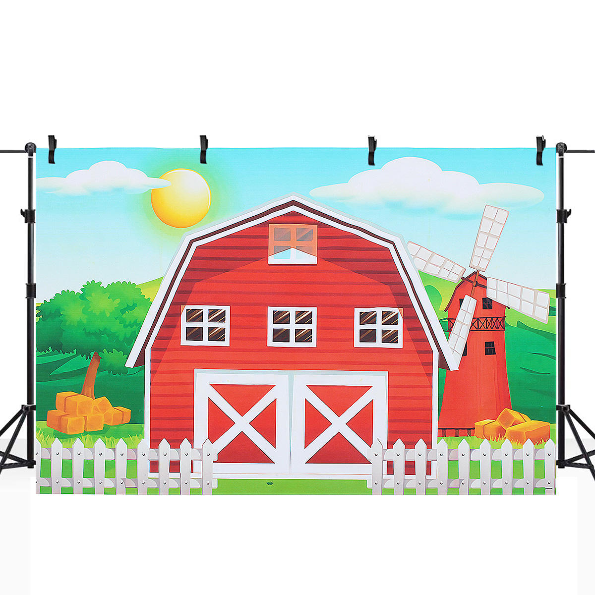 

Photography Backgrounds Photo Studio Props Cartoon Red Farm Animals Birthday Party Backdrop