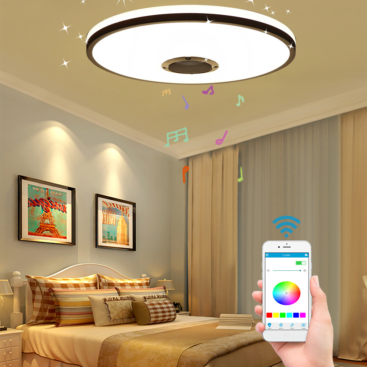 

60W Modern Dimmable LED RGBW Bluetooth Music Ceiling Light APP Remote Control