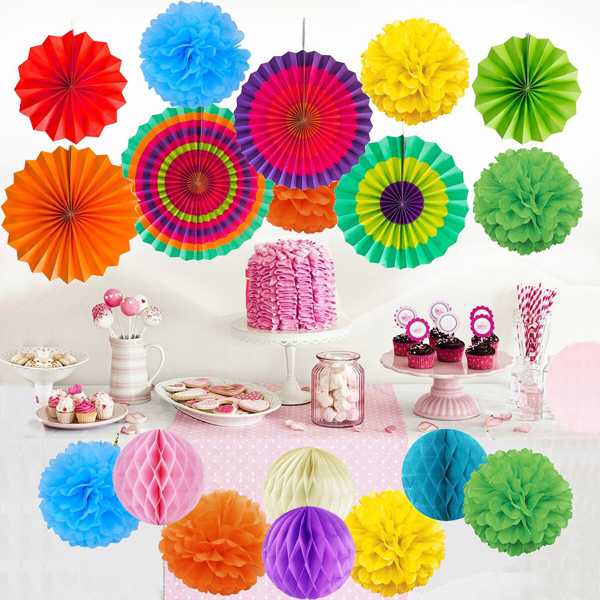 19Pcs Tissue Paper Pom Poms Flower Balls Pompom For Wedding Party Home Baby Shower Decorations