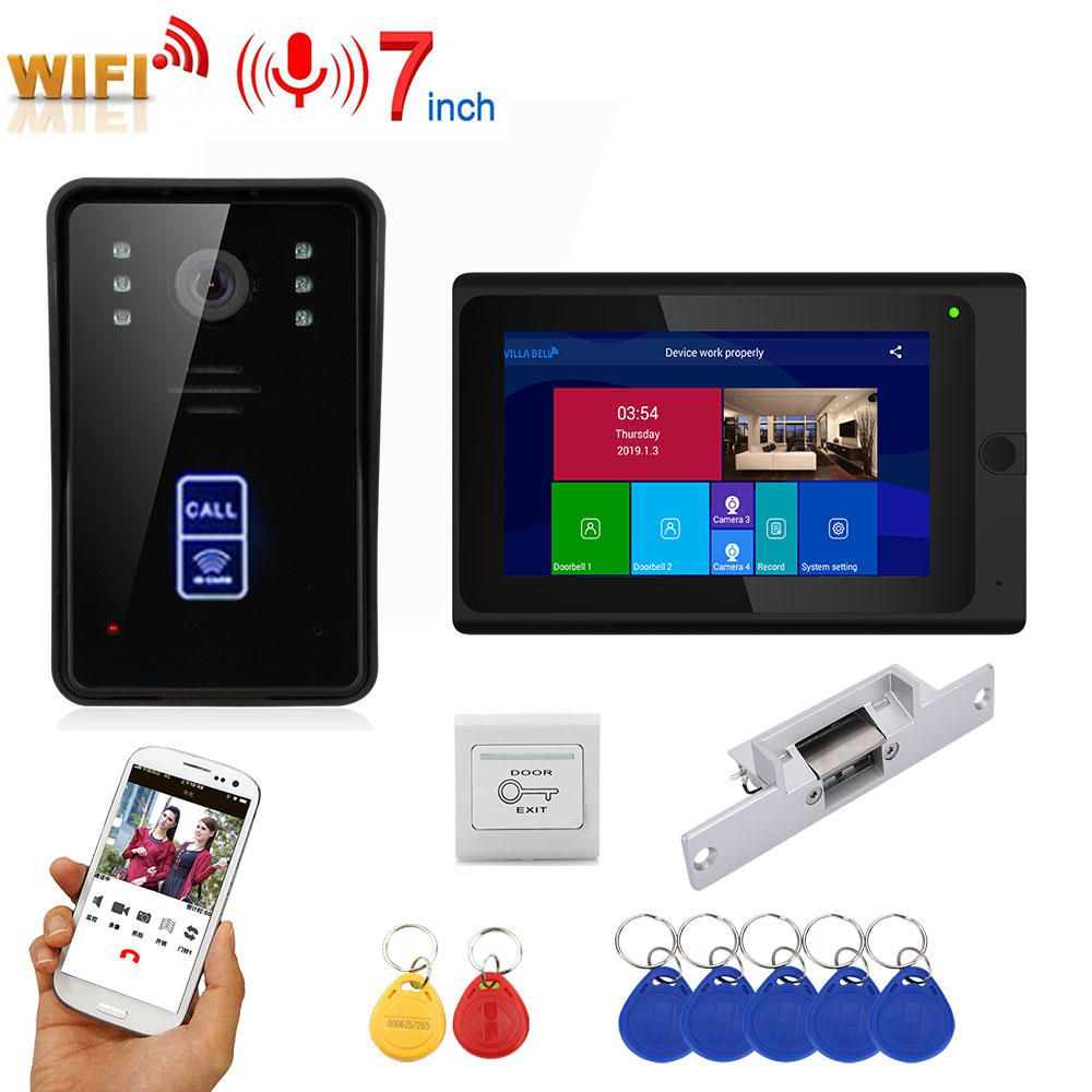 ENNIO 7inch Wireless Wifi RFID Video Door Phone Doorbell Intercom Entry System with NO Electric Door