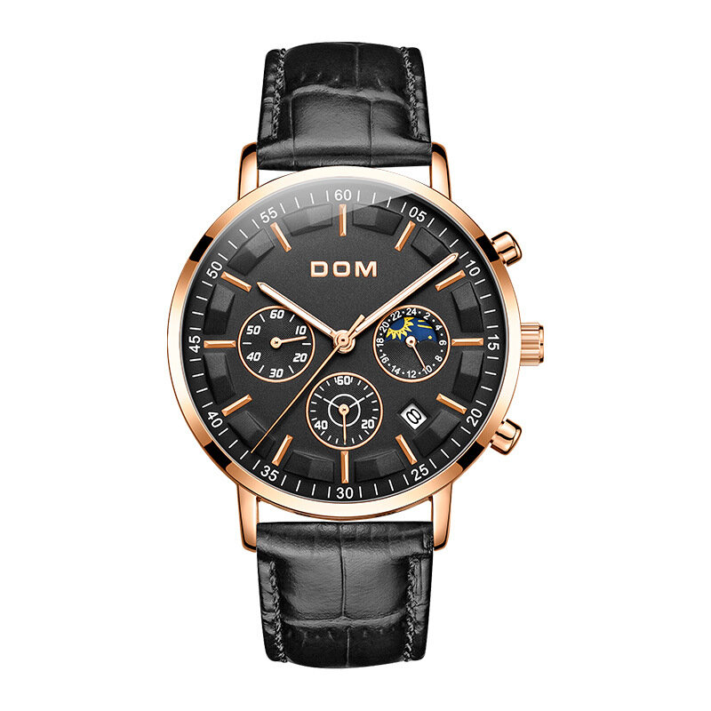 DOM 1296GK Fashion Men Watch 3ATM Waterproof Luminous Display Large Dial Quartz Watch