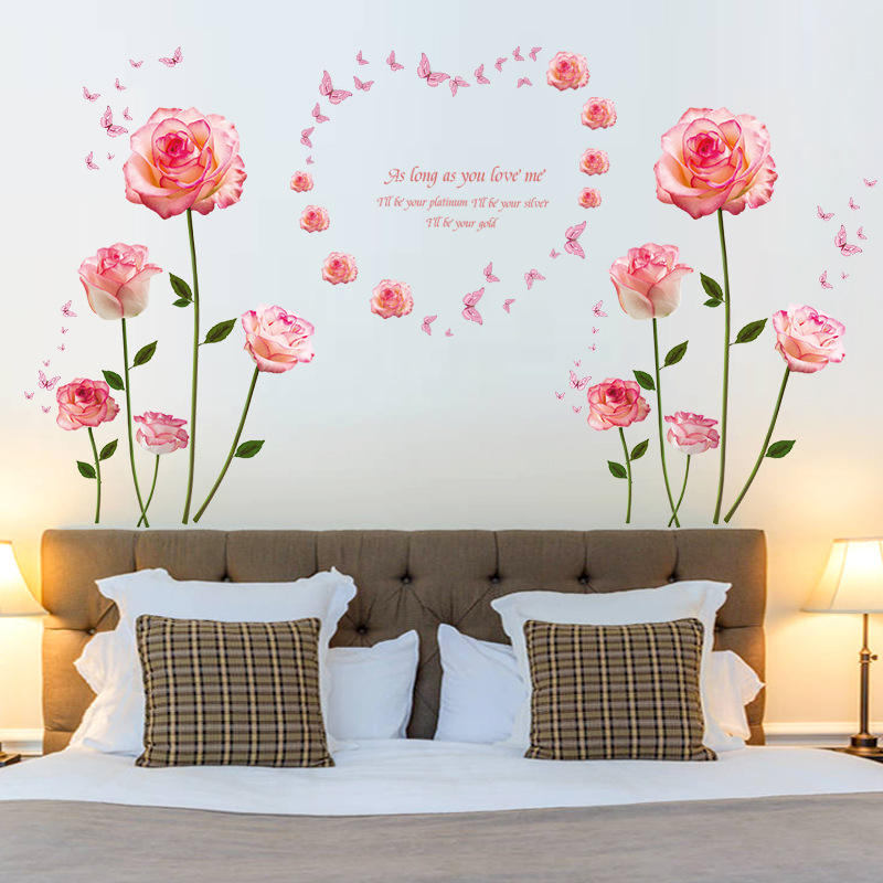Miico SK9337 Roze roos slaapkamer en woonkamer muursticker decoratieve stickers DIY-stickers Kaststicker