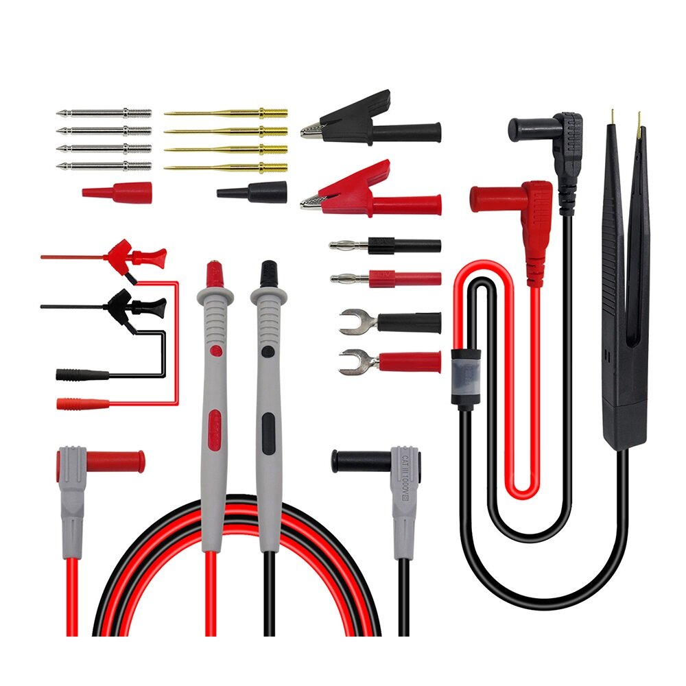 Cleqee P1503E Multimeter Test Probe Test Leads Kit with Tweezers To Banana Plug Cable Replaceable Ne