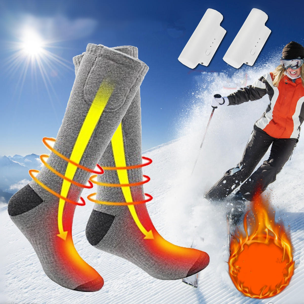 USB oplaadbaar 40-55 ℃ Elektrische verwarmde sokken Outdoor Camping Reizen Winter Warme sokken Voetenwarmer 