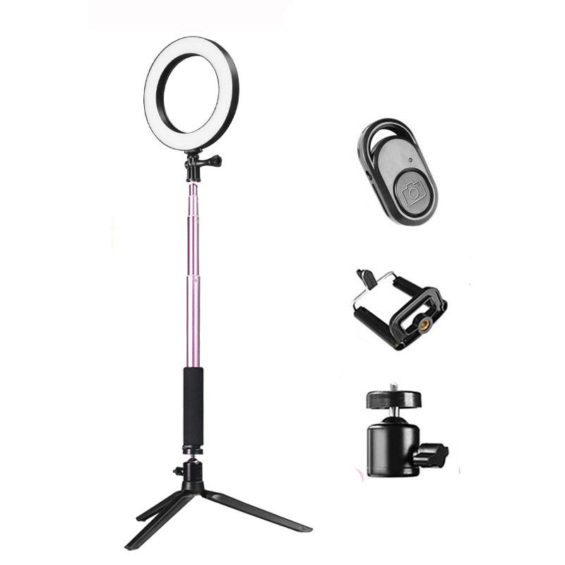 

Yingnuost Dimmable Video Ring Light 14.5cm LED Makeup Lamp with Selfie Stick Tripod bluetooth Shutter for Youtube Tik To