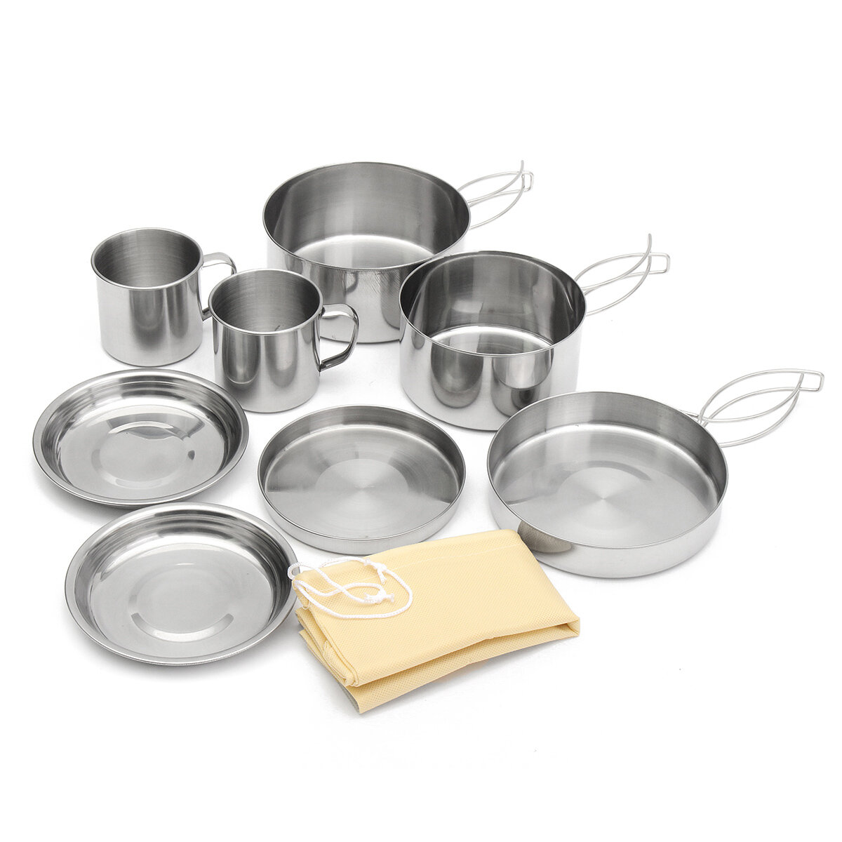 9 piezas cámping Utensilios de cocina de acero inoxidable al aire libre Pan de olla Placa Juego de picnic de taza